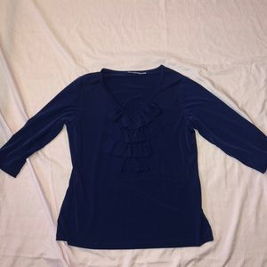 Navy blue, silky, long sleeve blouse